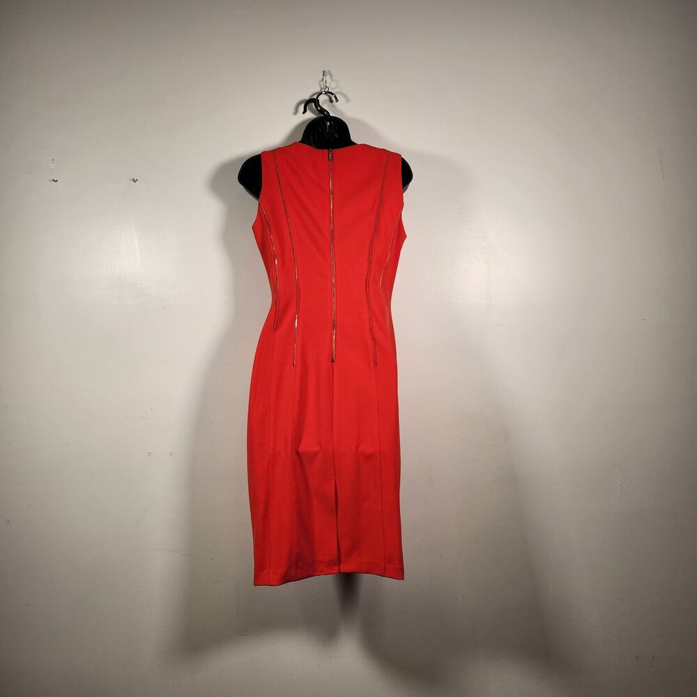 CALVIN KLEIN Knee Length Sleeveless Dress Women 4 Tango Red Gold Zipper Career - Picture 3 of 12